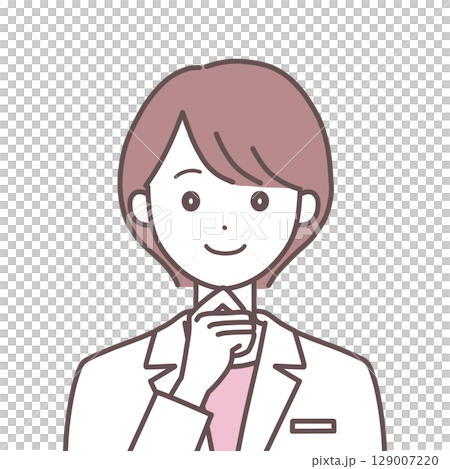 納得する白衣の女性 129007220