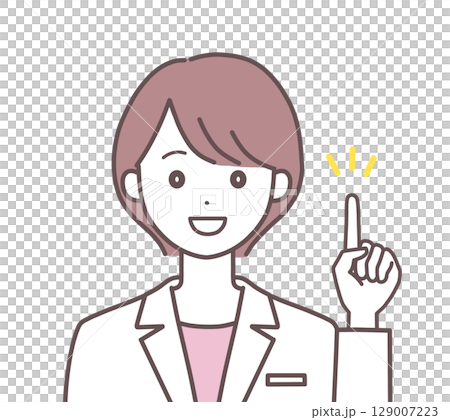 ポイントを説明する白衣の女性 129007223