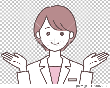 両手を広げる白衣の女性 129007225
