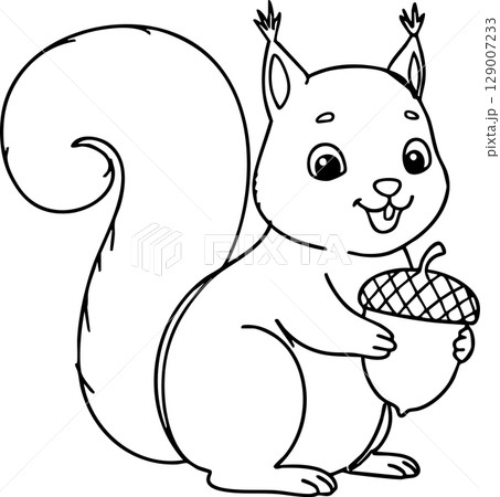 Cute Cartoon Squirrel with a Nut Coloring Art 129007233