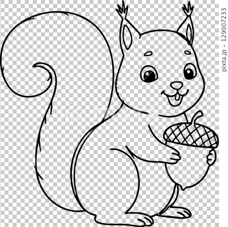 Cute Cartoon Squirrel with a Nut Coloring Art 129007233