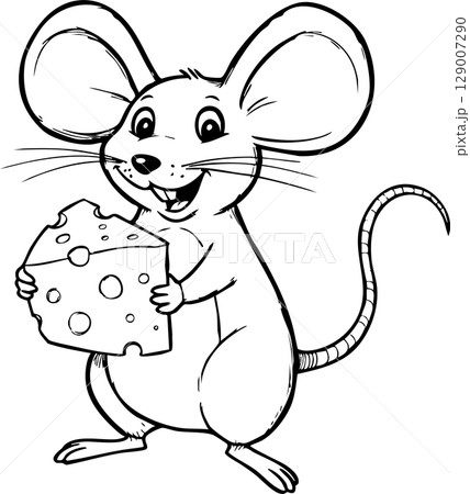 Cute Mouse Holding Cheese Coloring Page 129007290