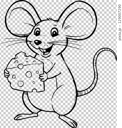 Cute Mouse Holding Cheese Coloring Page 129007290