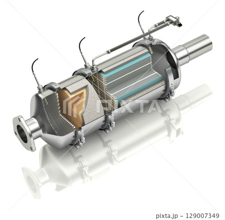 Cross section of diesel particulate filter -DPF filter - 3D illustration 129007349