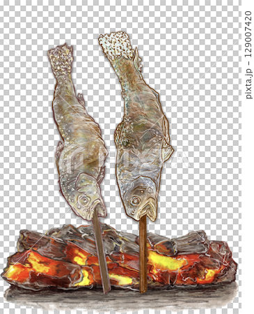 Grilled trout with salt _ 2 trout _ 2 charcoal grilled trout _ Illustration of grilled trout with salt _ Illustration of trout 129007420