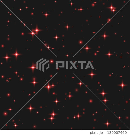 Seamless red sparkling stars, shiny particles light effect, transparent flying stardust background, abstract twinkle decoration 129007460