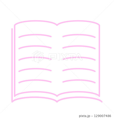 線で描く文具アイコン　開いた本・ノート　ピンク 129007486