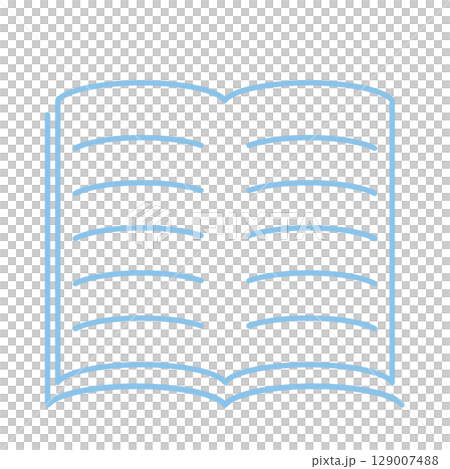 線で描く文具アイコン　開いた本・ノート　水色 129007488