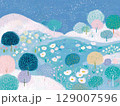 【北欧風】パステルカラーの幻想的な森と川の風景イラスト3 129007596