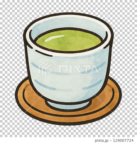 茶托にのった和風湯のみの手描き風アイコンイラスト 茶托にのった和風湯のみの手描き風アイコンイラスト 129007724