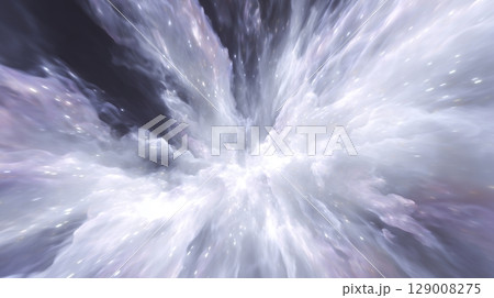 宇宙爆発背景　白い星雲が弾ける光の雲 129008275
