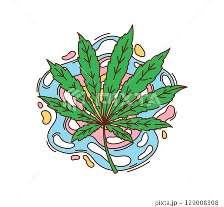 Groovy retro cannabis or marijuana leaf symbol. Weed and pot smoking cartoon 60s vector symbol, marijuana plant groovy 80s icon. Cannabis medical drug funky vintage print or hippie retro sticker Groovy retro cannabis or marijuana leaf symbol. Weed and pot smoking cartoon 60s vector symbol, marijuana plant groovy 80s icon. Cannabis medical drug funky vintage print or hippie retro sticker 129008308