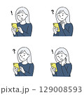 スマホを見て驚く・困る女性の表情イラストセット 129008593