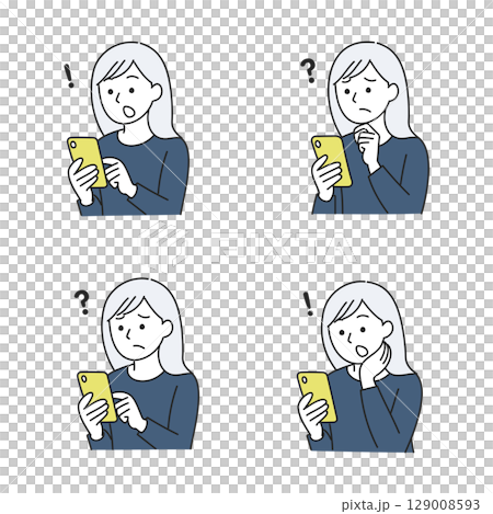 スマホを見て驚く・困る女性の表情イラストセット 129008593