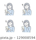 スマホを見て驚く・困る女性の表情イラストセット 129008594