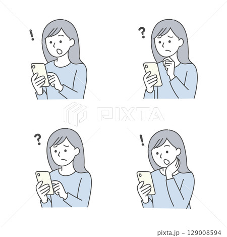 スマホを見て驚く・困る女性の表情イラストセット 129008594