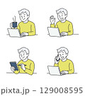 男性の在宅ワークとコミュニケーションのイラストセット 129008595