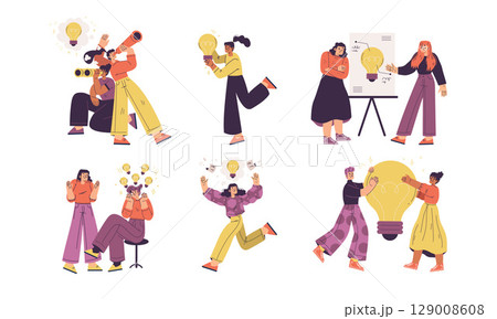 Illustrations depicting Creative Teamwork and Innovative Concepts for Business Success 129008608