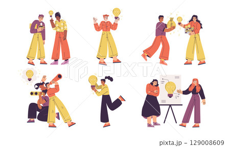 A group of diverse individuals engaging in creative and collaborative activities together A group of diverse individuals engaging in creative and collaborative activities together 129008609