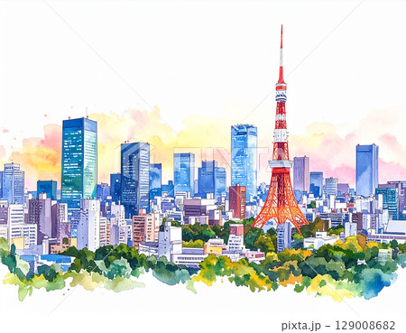 東京　生成AI　水彩　背景 129008682