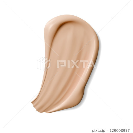 Beige foundation cream swatch, skincare cosmetic or makeup concealer, realistic vector texture. Beige foundation cream swatch smear or face tonal liquid powder stroke for cosmetic makeup smudge 129008957