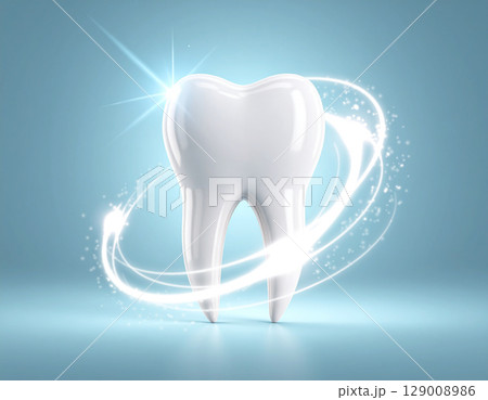 デンタルケアをイメージした白い歯の3Dデザイン デンタルケアをイメージした白い歯の3Dデザイン 129008986