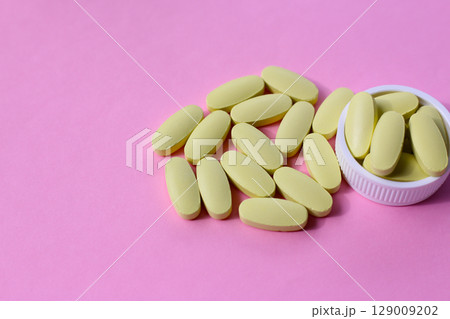 Vitamin C tablets for immune support. 129009202