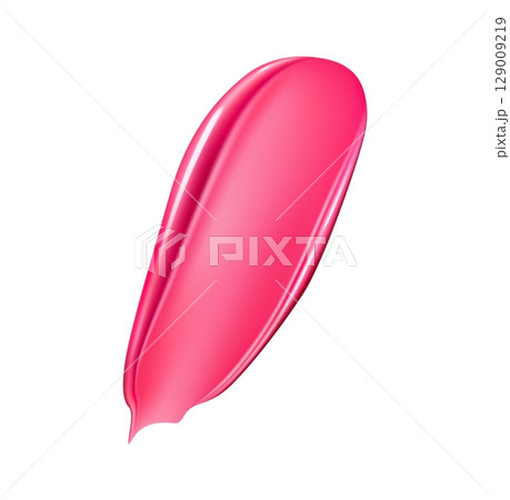 Pink lipstick smear, realistic cosmetic swatch smudge or paint stroke, vector texture. Pink lipstick or cream swatch of lip color or liquid blusher and face makeup cosmetic or pink paint smear daub 129009219
