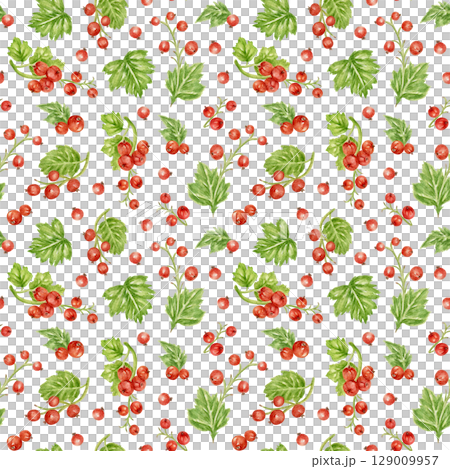 Seamless pattern of ripe and sweet red currant berries. Watercolor print for festive textiles, confectionery packaging, culinary paper, scrapbooking. Colorful pattern with clusters of summer berries. Seamless pattern of ripe and sweet red currant berries. Watercolor print for festive textiles, confectionery packaging, culinary paper, scrapbooking. Colorful pattern with clusters of summer berries. 129009957