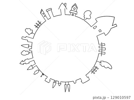 街並みの丸フレームイラスト 街並みの丸フレームイラスト 129010597