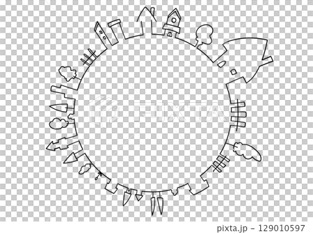 街並みの丸フレームイラスト 街並みの丸フレームイラスト 129010597