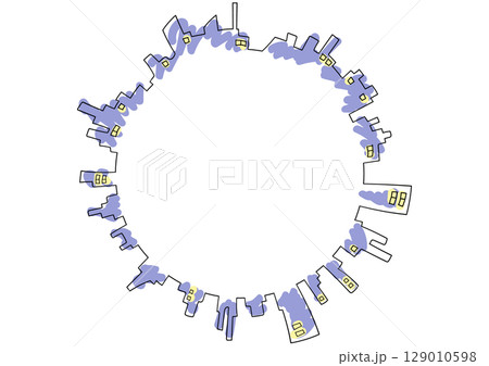 夜の都会の丸フレーム 129010598