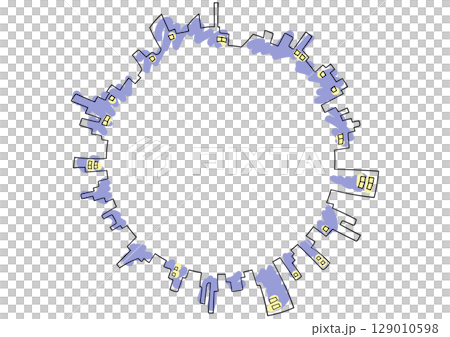 夜の都会の丸フレーム 129010598
