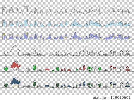 Simple line drawing cityscape set 129010601