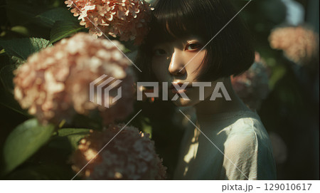 アジサイと女性 129010617