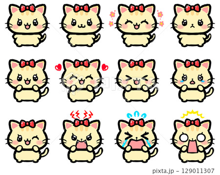 かわいい雌猫の落書き風イラスト素材セット2 129011307