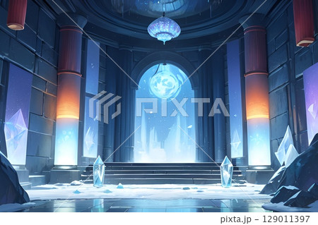 ゲーム背景　水晶の神殿の回廊ホール 129011397