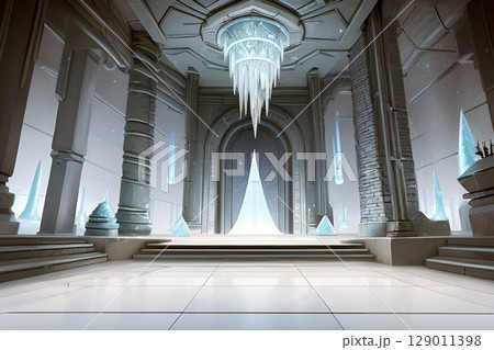 ゲーム背景　水晶の神殿の回廊ホール 129011398