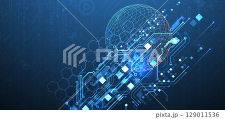 Abstract circuit board background with sphere. Hi-tech digital technology concept. Vector. Abstract circuit board background with sphere. Hi-tech digital technology concept. Vector. 129011536
