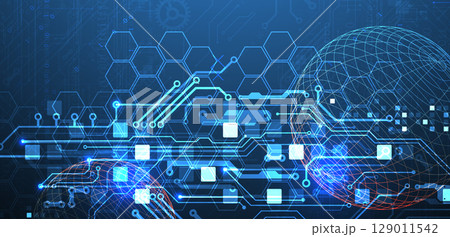 Abstract circuit board background with sphere. Hi-tech digital technology concept. Vector. 129011542