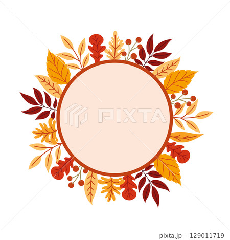 Round frame with autumn leaves and berries Round frame with autumn leaves and berries 129011719