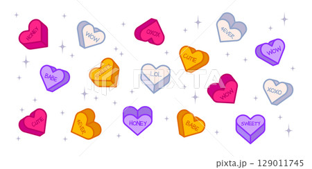 Heart candy collection with Valentine messages Heart candy collection with Valentine messages 129011745