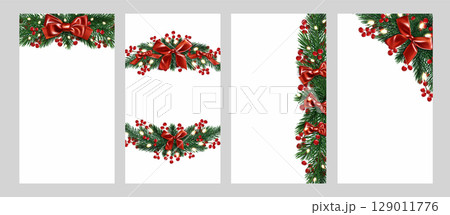 Holiday frame borders with pine tree branches 129011776
