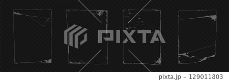 Worn paper texture frames on transparent bg 129011803