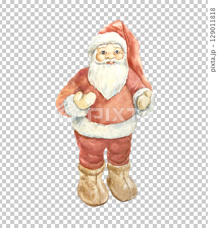 Santa Claus in traditional costume standing. Hand drawn watercolor illustration isolated on white. New Year and Christmas clip art. Santa Claus in traditional costume standing. Hand drawn watercolor illustration isolated on white. New Year and Christmas clip art. 129011818