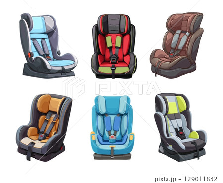Child car seat. Isolated cartoon auto seats for kids. Children safety in travel in vehicle, support, health caring toddlers. Transportation vector elements 129011832