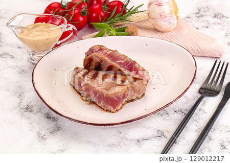 Delicous grilled tuna dish steak 129012217