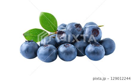 Blueberries with fresh leaves nearby, created with AI, PNG 129012244