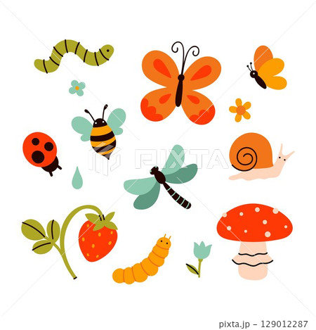Set of funny cute little creatures. Vector graphics. 129012287