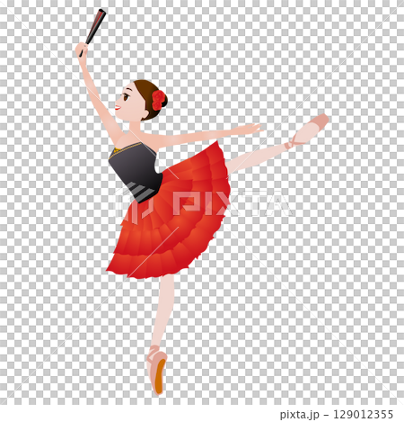 ダンサーのイラスト_バレエ「ドン・キホーテ」のキトリを踊るバレリーナのイメージ 129012355